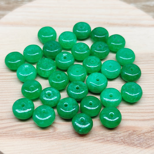 Jade vert forme donut – perles naturelles teintées 8 mm – lot de 30