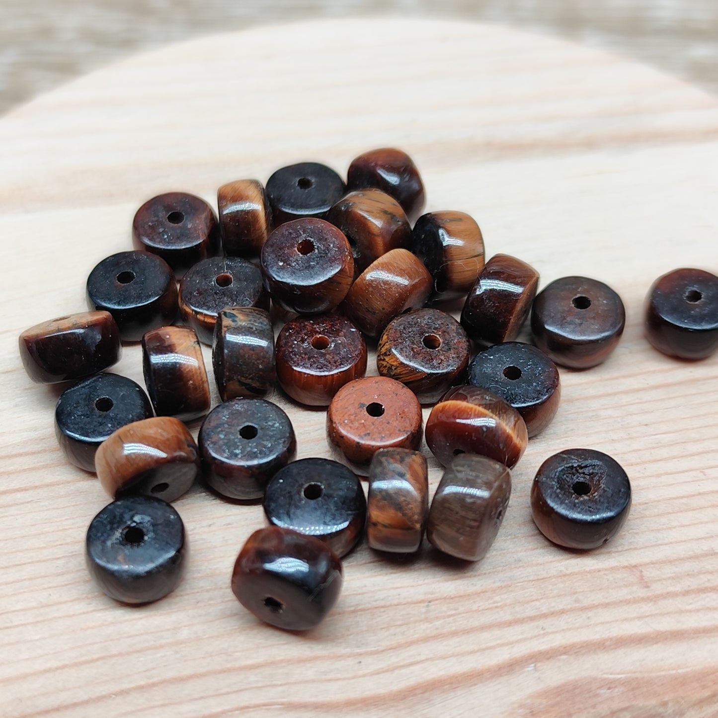 Œil de tigre forme donut – perles naturelles 7 mm – lot de 30