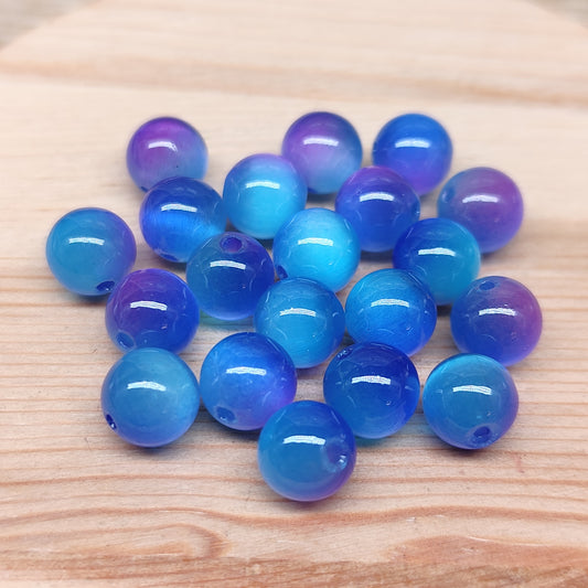 Perle œil de chat bleu violet – perles synthétiques 8 mm – lot de 20