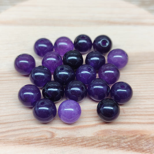 Calcédoine violet sombre – perles naturelles teintées 8 mm – lot de 20