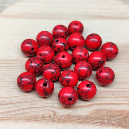 Howlite rouge – perles naturelles teintées 8 mm – lot de 20