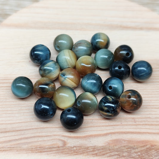 Œil de tigre jaune et bleu – perles naturelles 8 mm – lot de 20