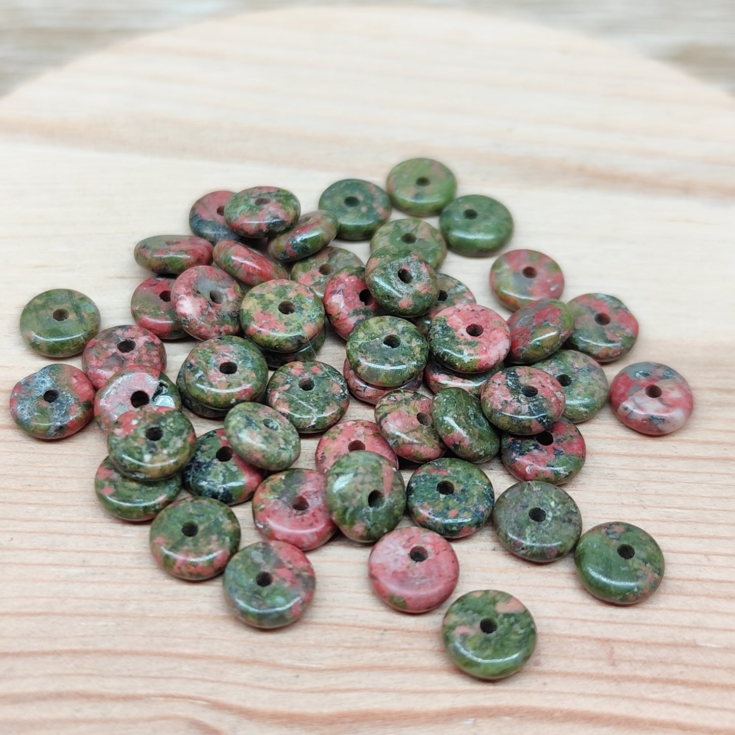 Unakite donut plat – perles naturelles 6 mm – lot de 50