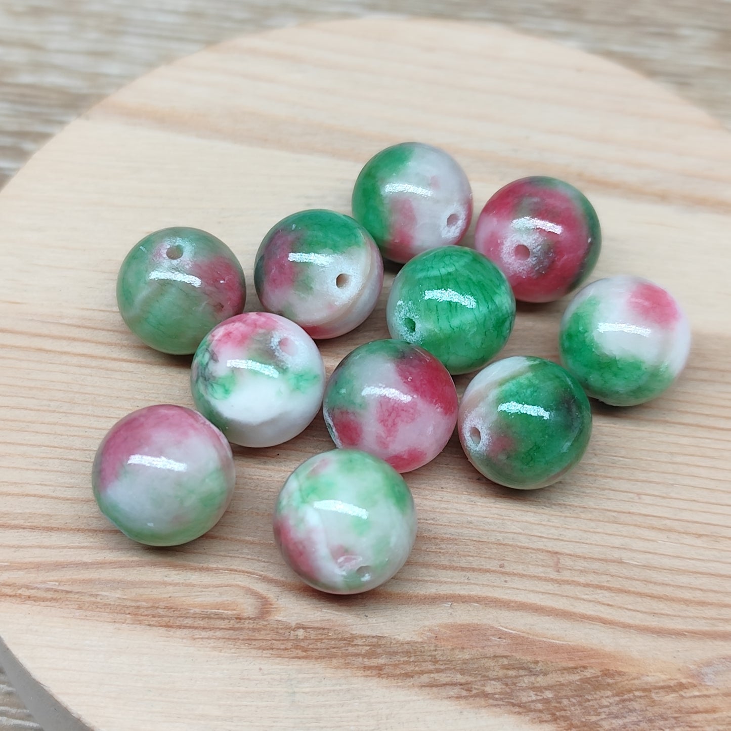Jade persan vert rose – perles naturelles teintées 12,5 mm – lot de 10