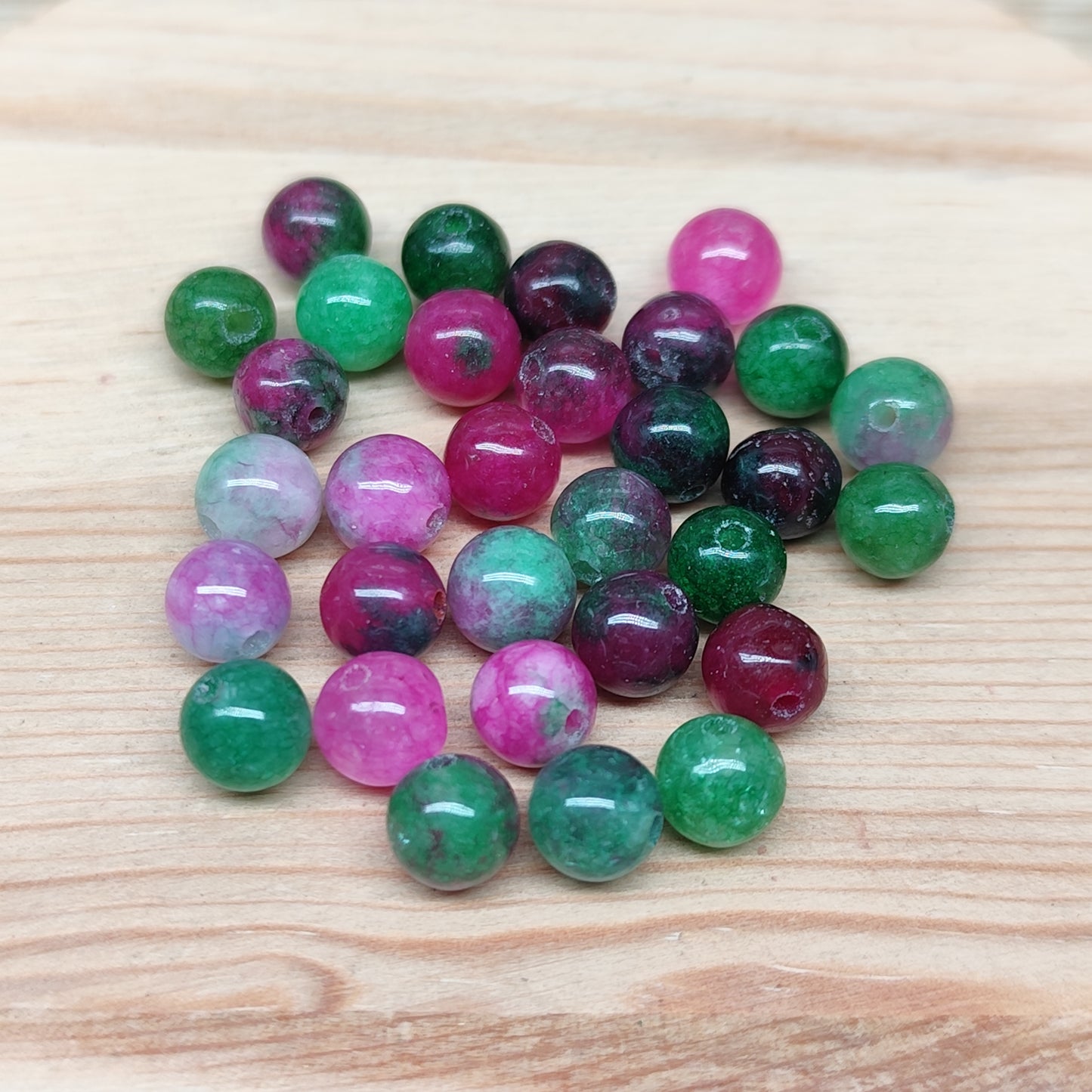 Calcédoine fuchsia vert – perles naturelles teintées 6 mm – lot de 30