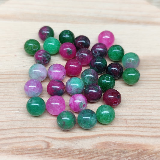 Calcédoine fuchsia vert – perles naturelles teintées 6 mm – lot de 30