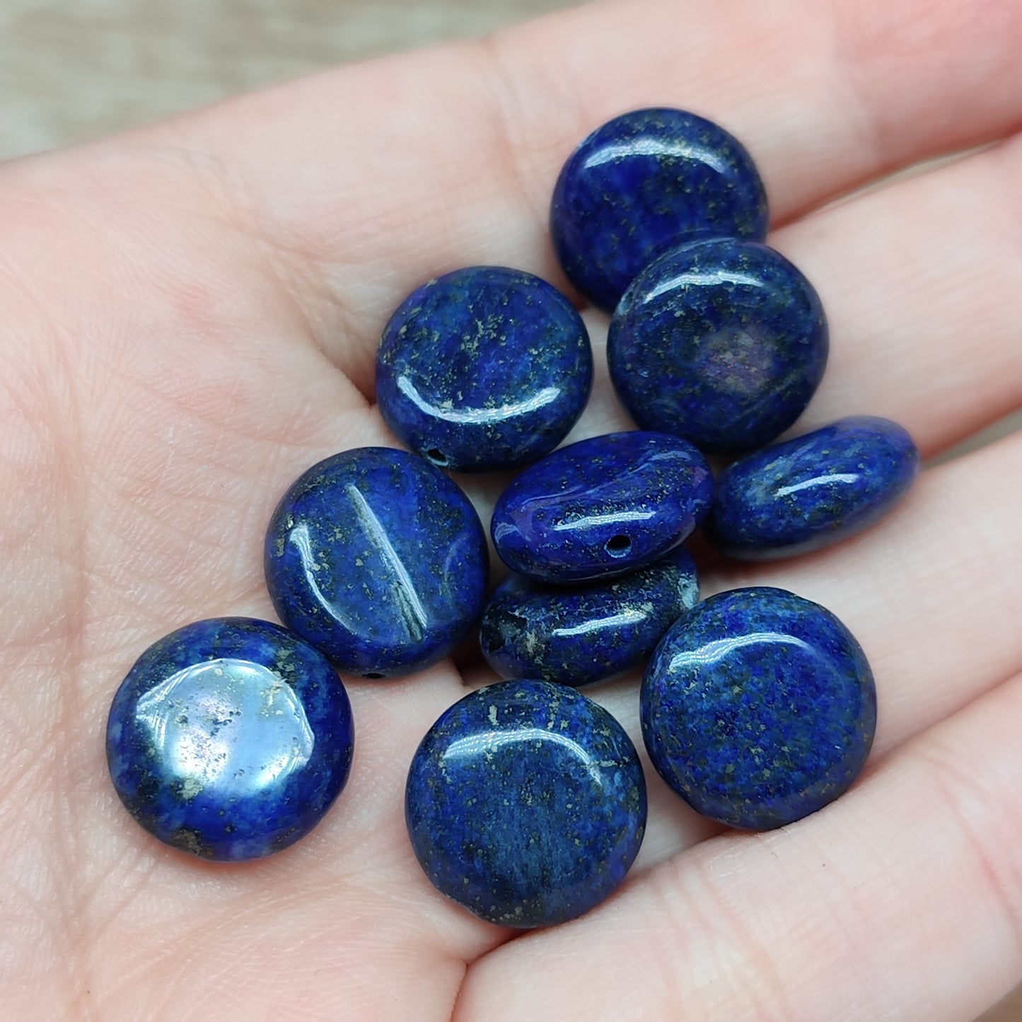 Lapis lazuli forme ronde plate – perles naturelles 14 mm – lot de 10