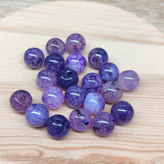 Agate veine de dragon violet – perles naturelles teintées 8 mm – lot de 20