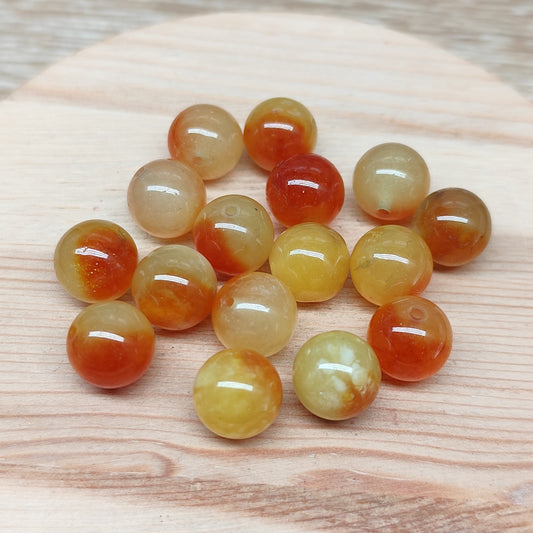 Calcédoine orange – perles naturelles teintées 10 mm – lot de 15
