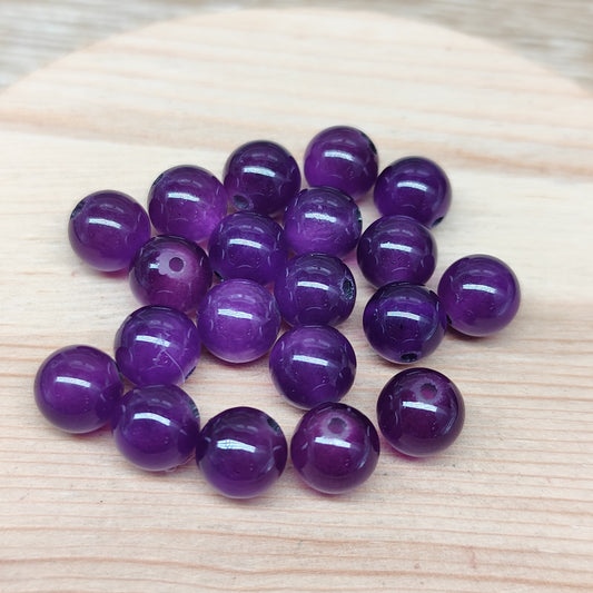 Perle œil de chat violet – perles synthétiques 8 mm – lot de 20