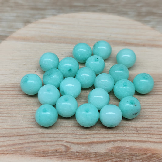 Quartzite bleu vert – perles naturelles teintées 8 mm – lot de 20