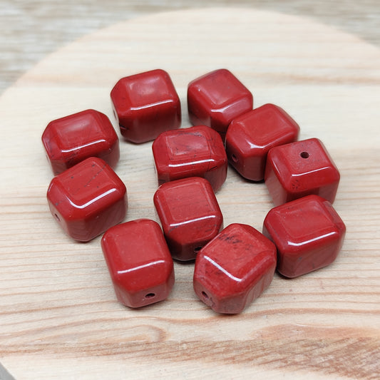 Jaspe rouge rectangle – perles naturelles 9,5 mm – lot de 11