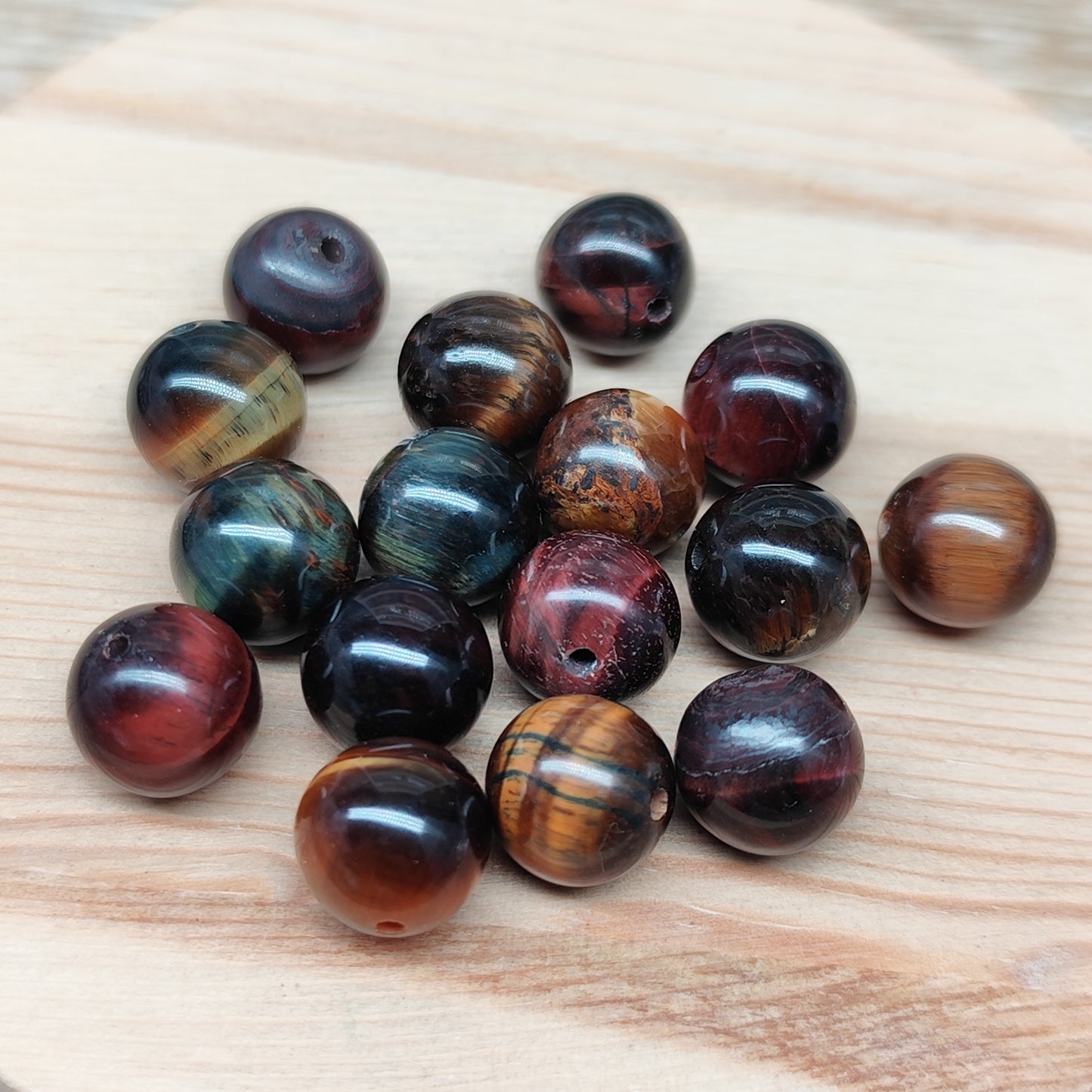 Œil de tigre tricolore – perles naturelles 10 mm – lot de 15