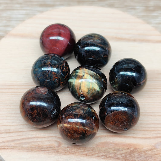Œil de tigre tricolore – perles naturelles 16 mm – lot de 8