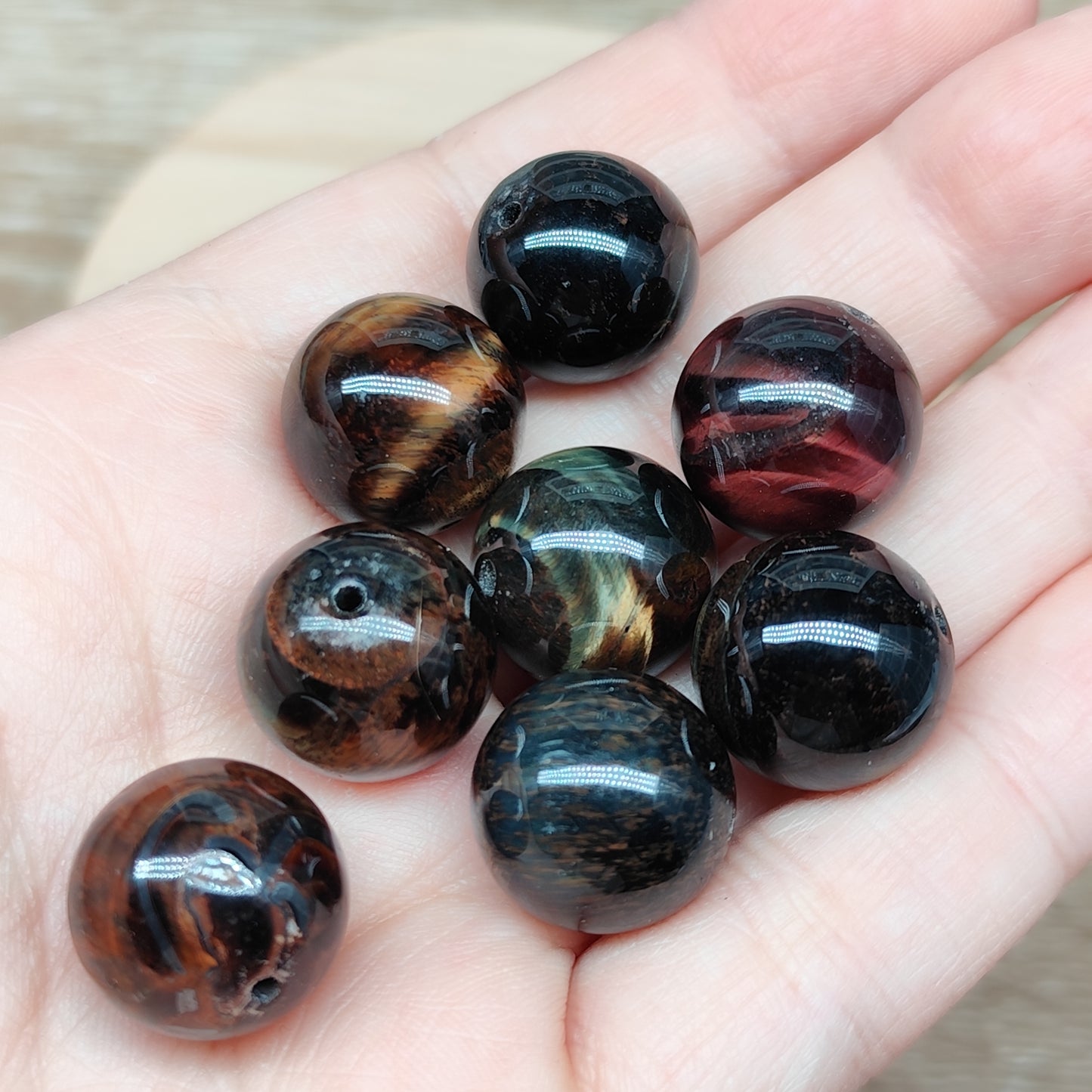 Œil de tigre tricolore – perles naturelles 16 mm – lot de 8