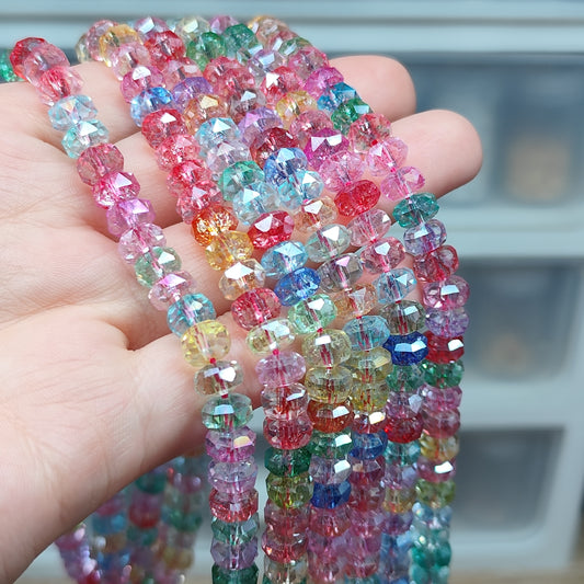 Perles de verre multicolore facettées - fil entier