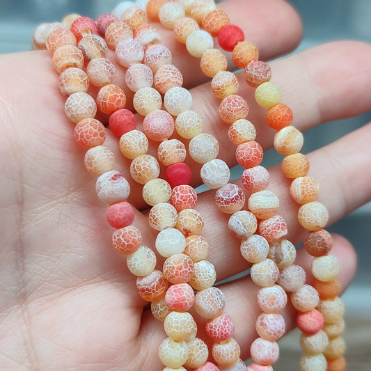 Agate veines de dragon orange – perles naturelles teintées 6 mm – 1 fil entier