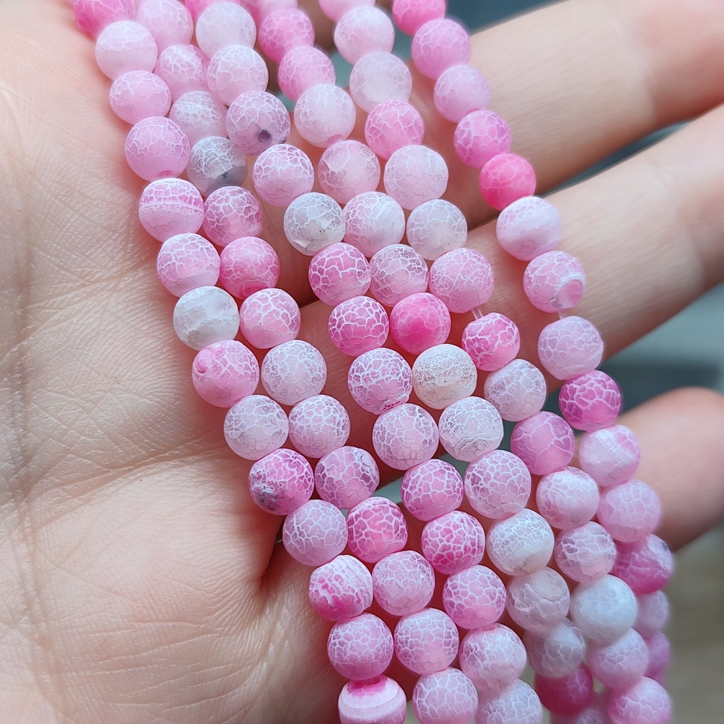 Agate veines de dragon rose – perles naturelles teintées 6 mm – 1 fil entier