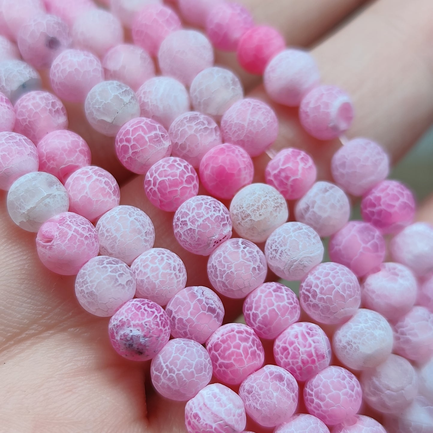 Agate veines de dragon rose – perles naturelles teintées 6 mm – 1 fil entier