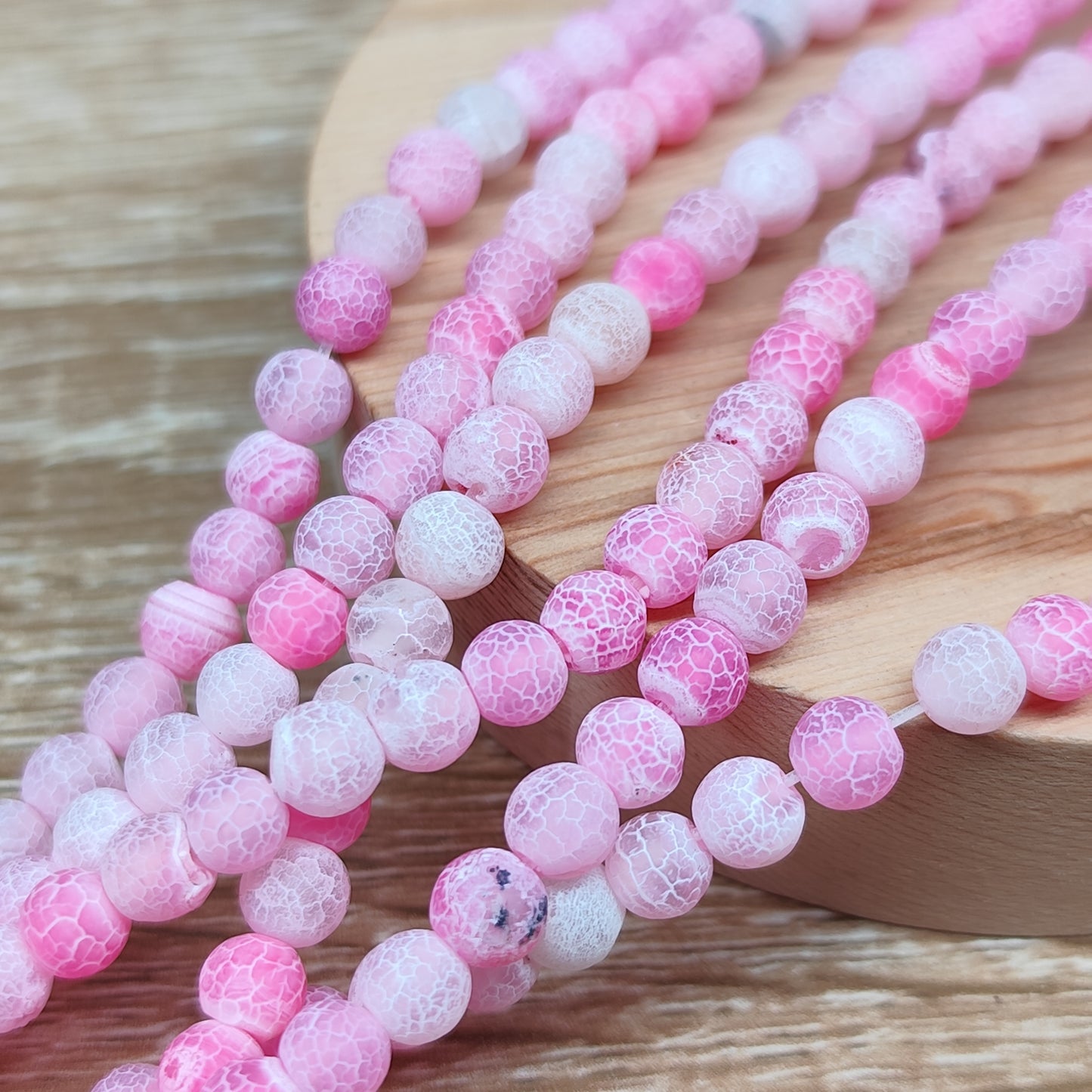 Agate veines de dragon rose – perles naturelles teintées 6 mm – 1 fil entier