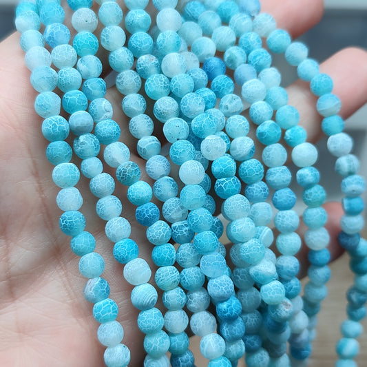 Agate veines de dragon bleue – perles naturelles teintées 6 mm – 1 fil entier