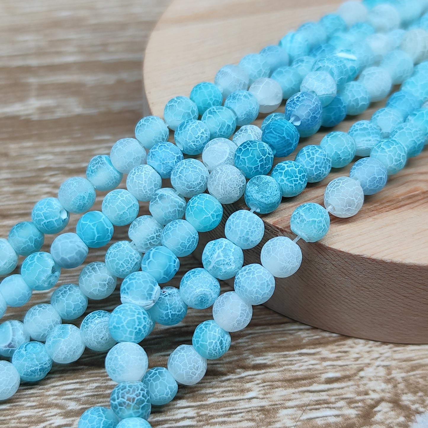 Agate veines de dragon bleue – perles naturelles teintées 6 mm – 1 fil entier
