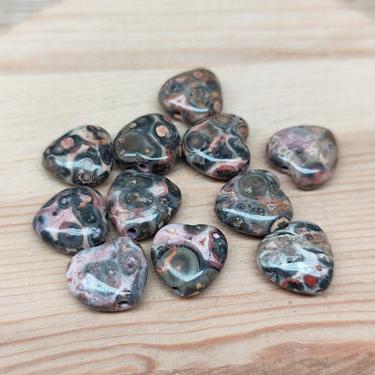 Jaspe léopard coeur – perles naturelles 11 mm – lot de 10