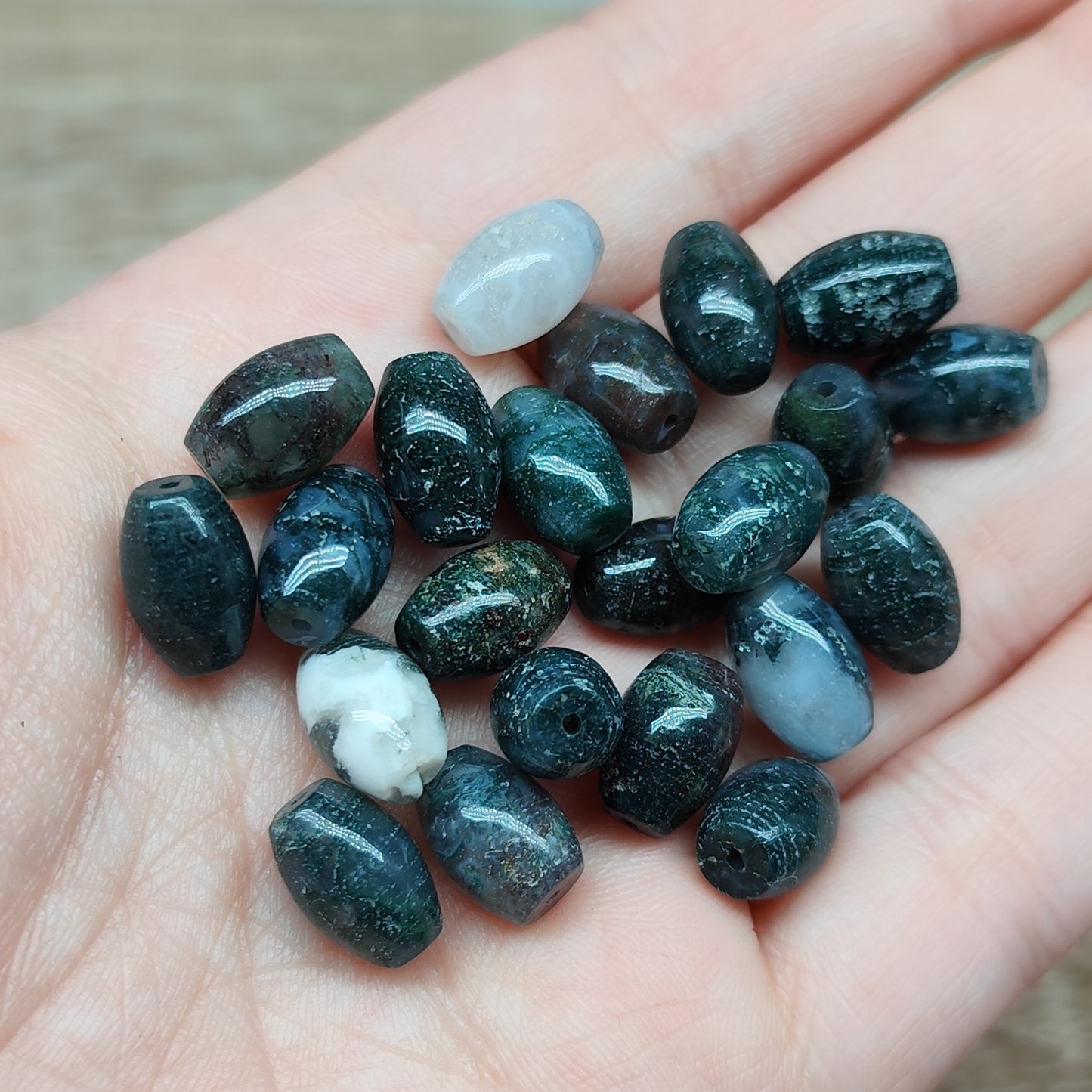 Agate mousse riz – perles naturelles 8 mm – lot de 20
