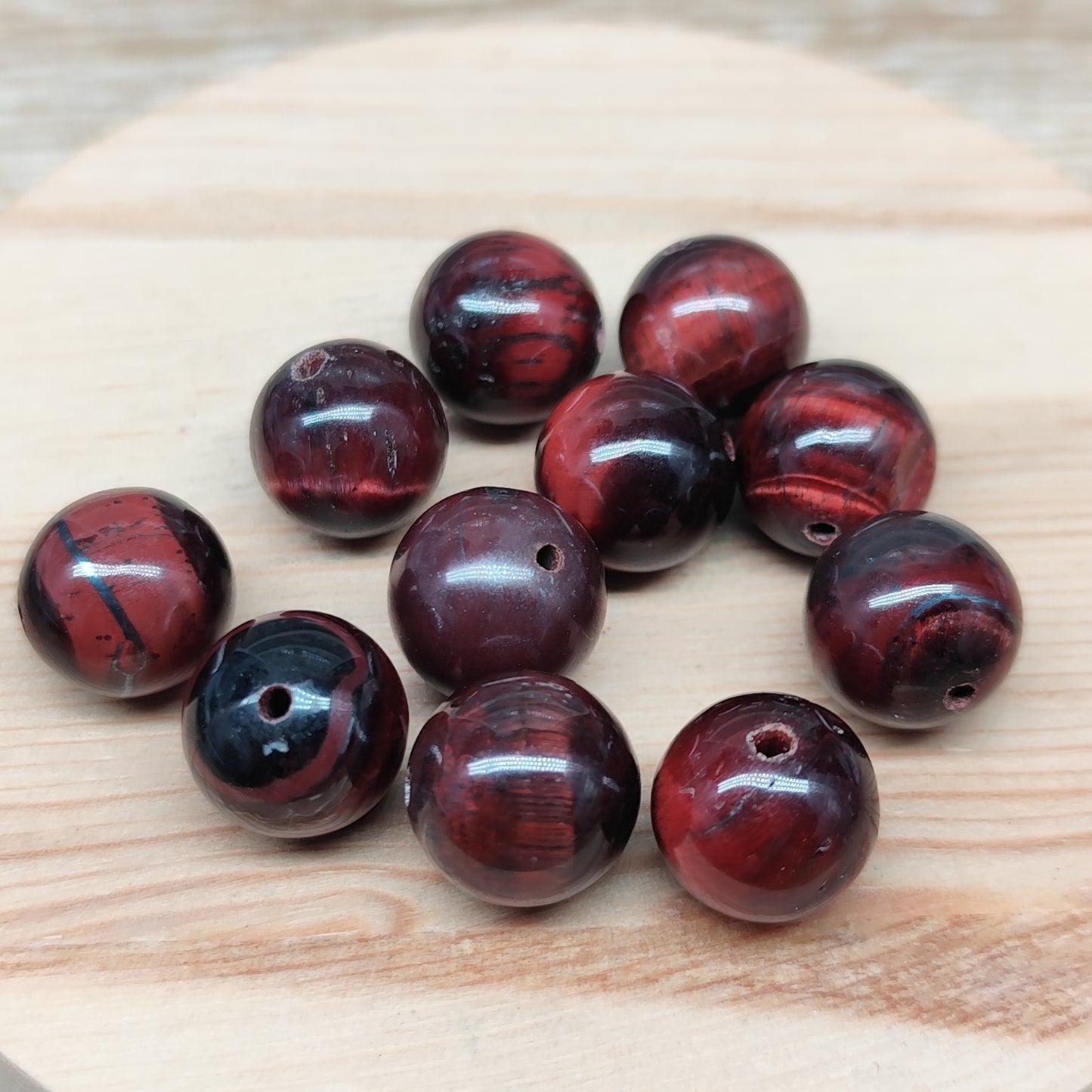Oeil de tigre rouge – perles naturelles 12,5 mm – lot de 10