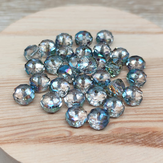Perle plate verre facetté fumé irisé 7,5 mm – lot de 30