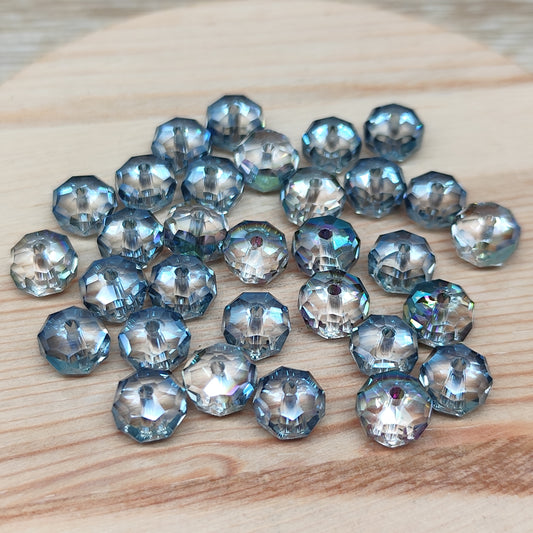Perle plate verre facetté bleu fumé irisé 7,5 mm – lot de 30