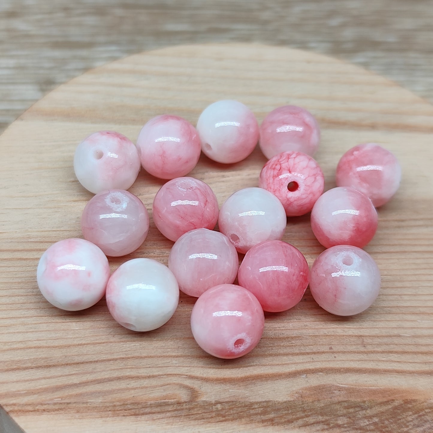 Jade persan rose – perles naturelles teintées 10,5 mm – lot de 15