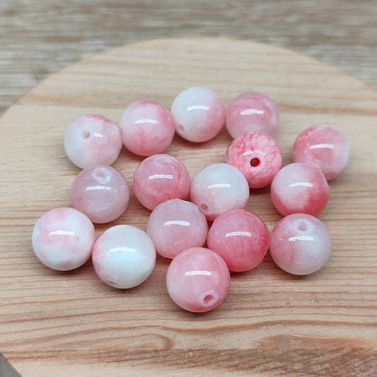 Jade persan rose – perles naturelles teintées 10,5 mm – lot de 15