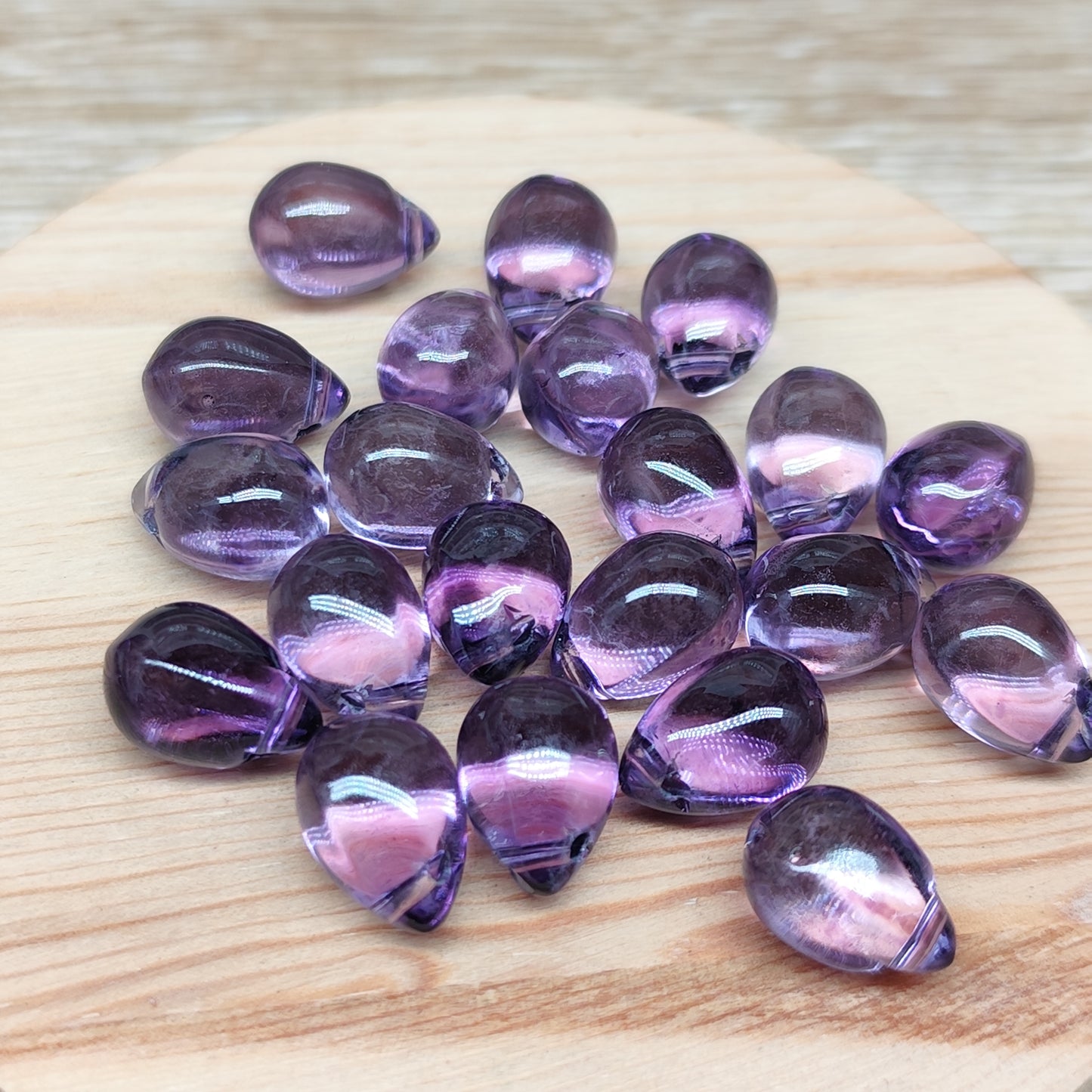 Perle goutte verre violet transparent 9 mm – lot de 20