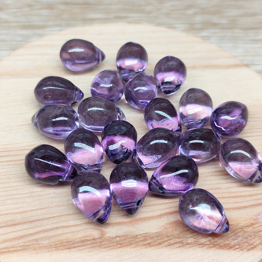 Perle goutte verre violet transparent 9 mm – lot de 20