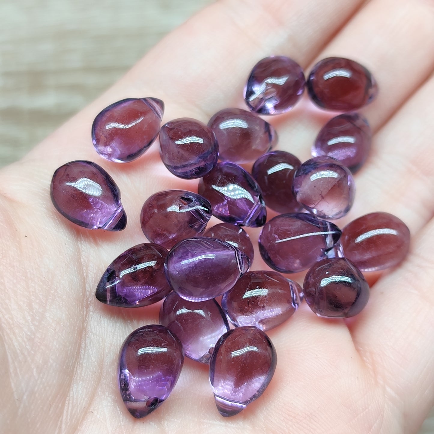 Perle goutte verre violet transparent 9 mm – lot de 20