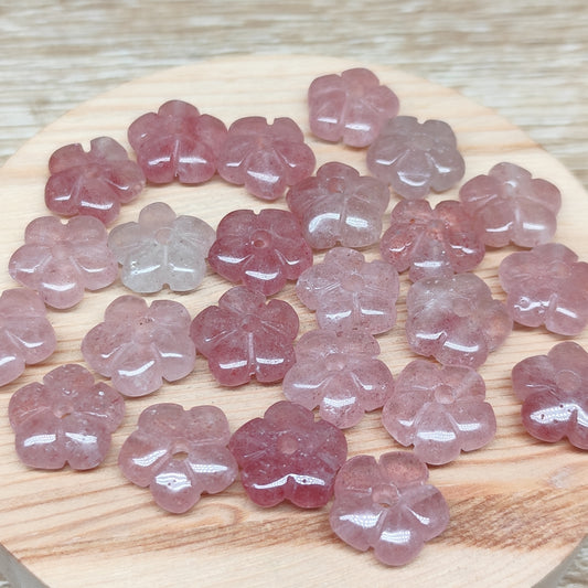 Quartz fraise fleur – perle naturelle 14 mm – 1 pièce
