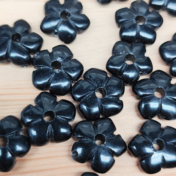 Agate noire fleur – perle naturelle 14 mm – 1 pièce