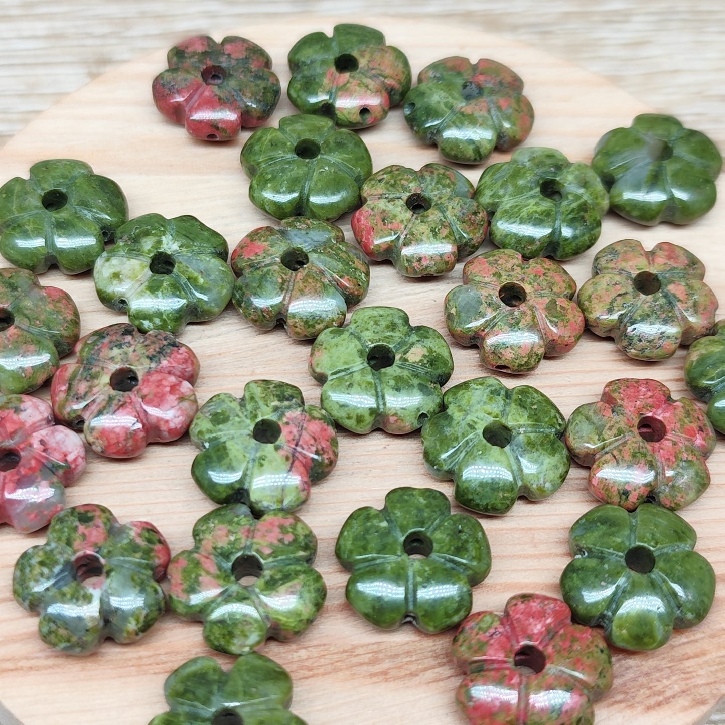 Unakite fleur – perle naturelle 14 mm – 1 pièce