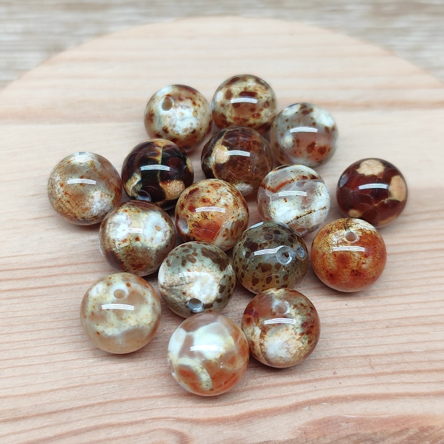 Agate léopard – perles naturelles 10 mm – lot de 15