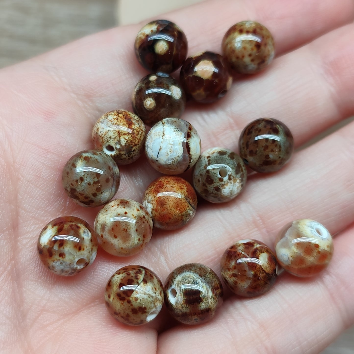 Agate léopard – perles naturelles 10 mm – lot de 15