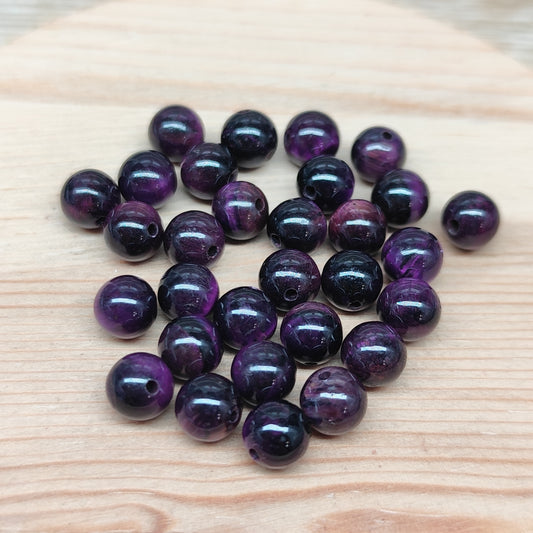 Oeil de tigre violet – perles naturelles teintées 6,5 mm – lot de 30