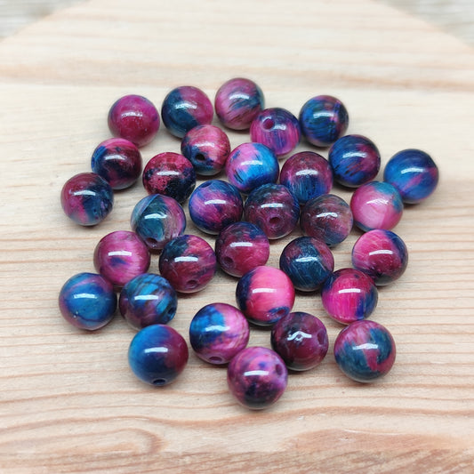 Oeil de Tigre bleu rose - perles naturelles teintées 6,5 mm – lot de 30