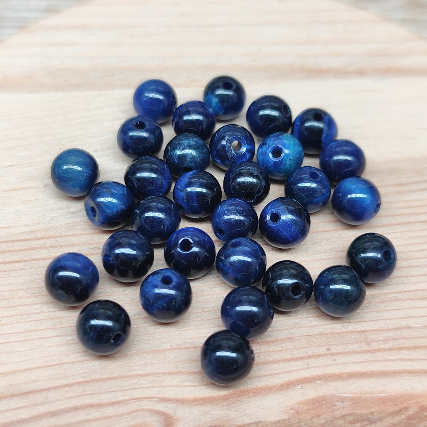 Oeil de Tigre bleu - perles naturelles teintées 6,5 mm – lot de 30