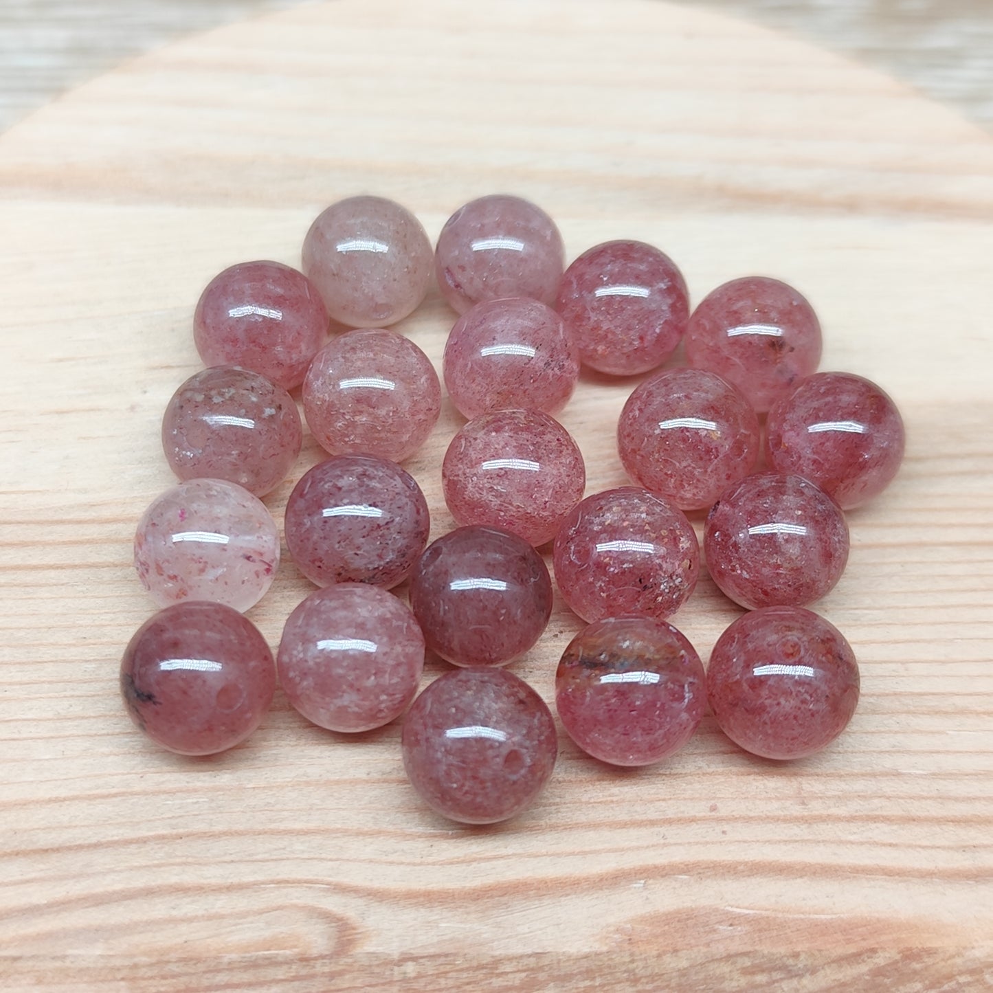 Quartz fraise – perles naturelles 8,5 mm – lot de 20