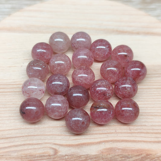 Quartz fraise – perles naturelles 8,5 mm – lot de 20