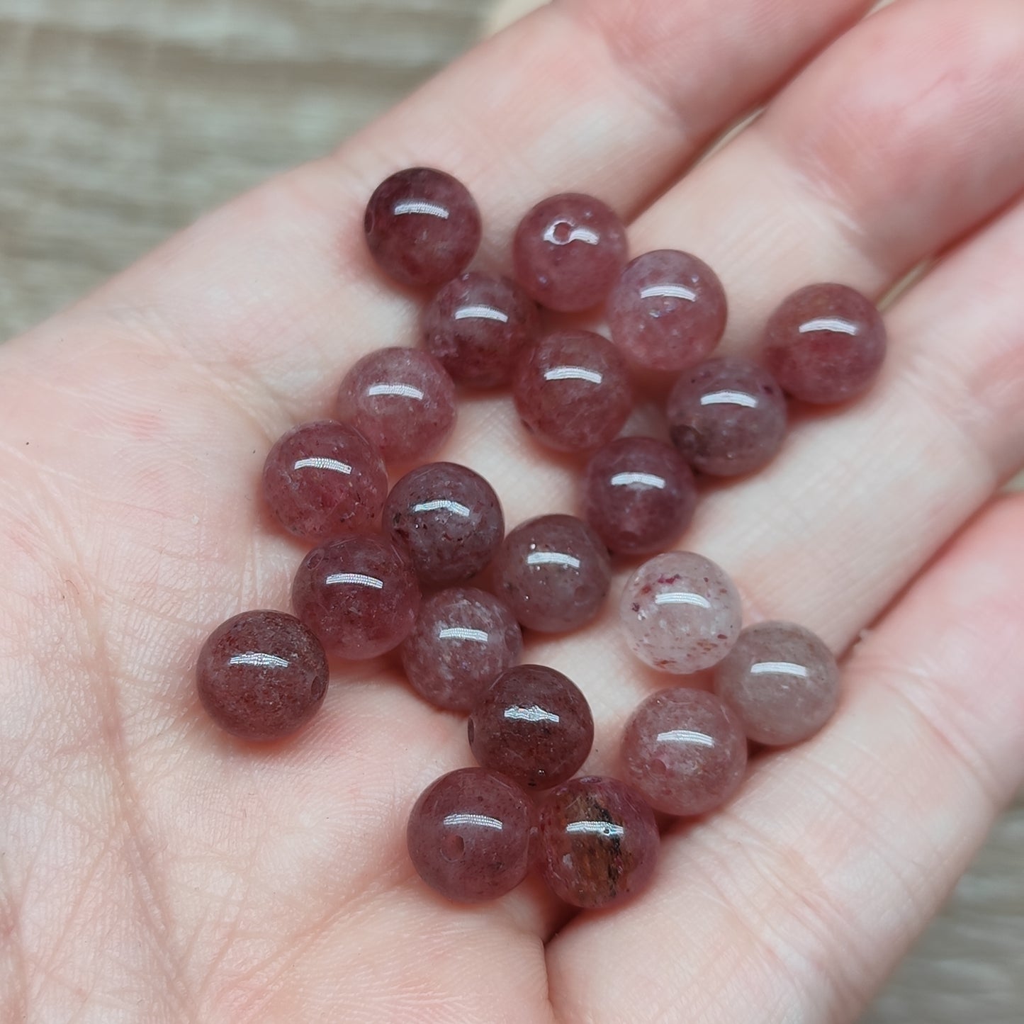 Quartz fraise – perles naturelles 8,5 mm – lot de 20