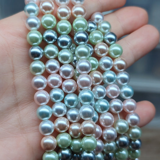 Perles en coquillage naturel reconstitué multicolore 8 mm – 1 fil