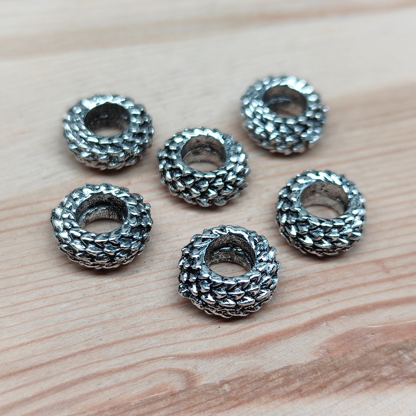Anneaux écailles en métal argenté – 11 mm - lot de 6